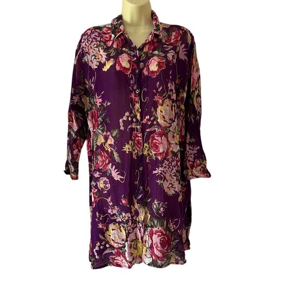 Handmade Purple Floral Print Tunic Blouse Swim Coverup Size 12 Boho Festival - Picture 1 of 8